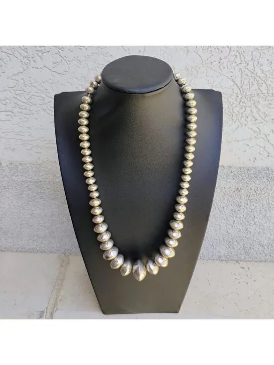 Vtg Roy Vandever Navajo Pearl Bench Bead Sterling Silver Graduated Necklace 23" - Picture 1 of 16